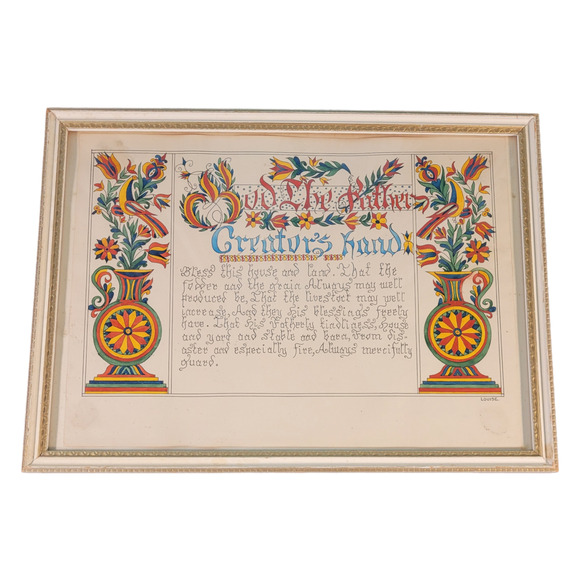 Vntg Mid-Century Louise God the Father’s Hand Framed Folk Art Prayer 15x11 Amish - Picture 1 of 8